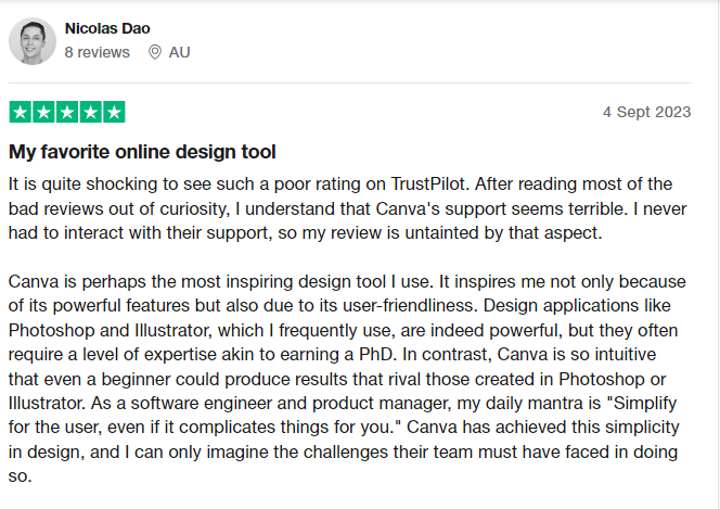 Canva customer review